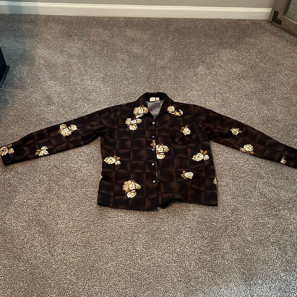 Brown, floral, button up, long sleeve, shirt
